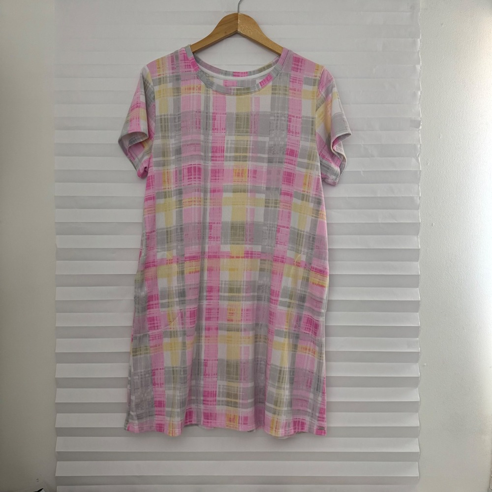 Kensie Womens Pink Plaid Short Sleeve T-Shirt Sleepwear Dress XL